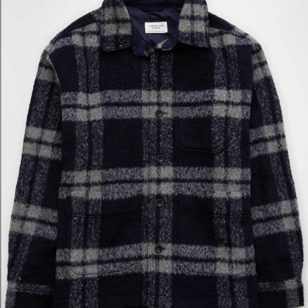 American Eagle Outfitters Men's Plaid Shirt Jacket - Black and Gray